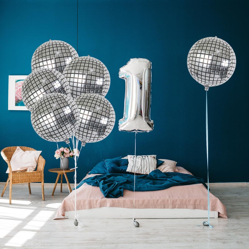 Laackys 6-Pack 22 Inch Silver 4D Disco Ball Balloons - Decorations for 90s Dancing Queen Party - Image 5