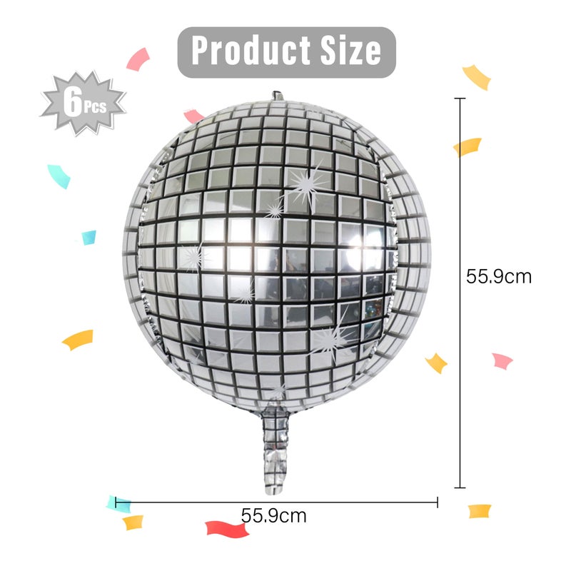 Laackys 6-Pack 22 Inch Silver 4D Disco Ball Balloons - Decorations for 90s Dancing Queen Party - Image 2