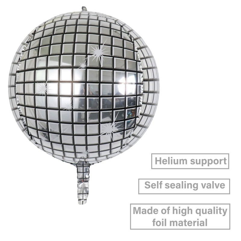 Laackys 6-Pack 22 Inch Silver 4D Disco Ball Balloons - Decorations for 90s Dancing Queen Party - Image 3