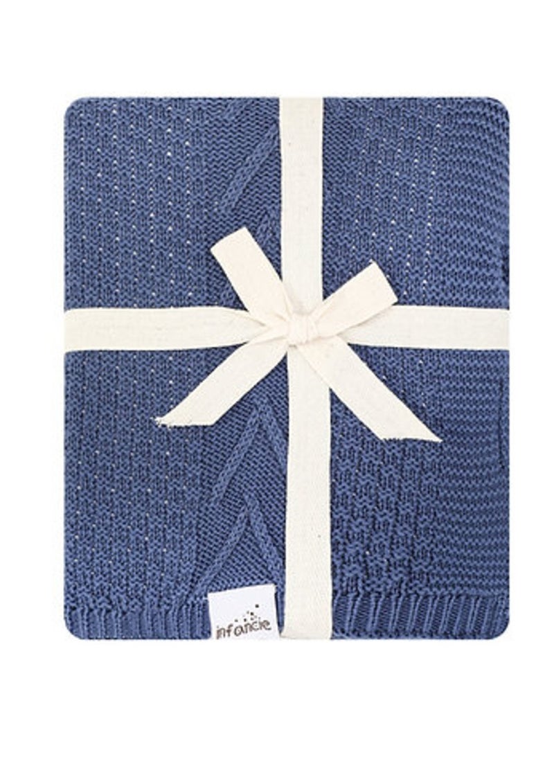 infancie Organic Baby Knitted Shawl Blanket (80x110cm) Dark Blue  - Image 1