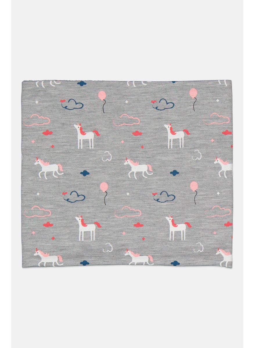 Lefties Kids Girl Allover Print Neck Scarf, Grey  - Image 2
