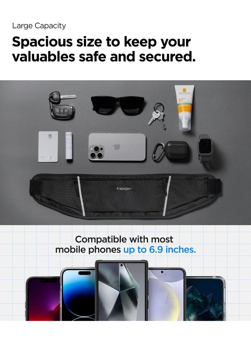 Spigen Dynamic Shield Running Waistpack Belt Bag [3 Pockets] Light Weight Phone Holder up to 6.9 Inch [Water Resistant] with Reflective Strip and Adjustable Waist Strap - Black - Image 3