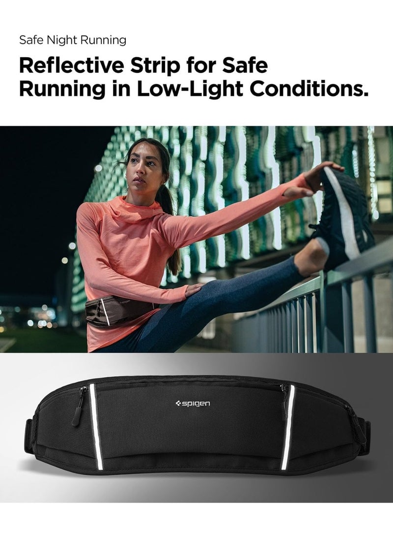 Spigen Dynamic Shield Running Waistpack Belt Bag [3 Pockets] Light Weight Phone Holder up to 6.9 Inch [Water Resistant] with Reflective Strip and Adjustable Waist Strap - Black - Image 4