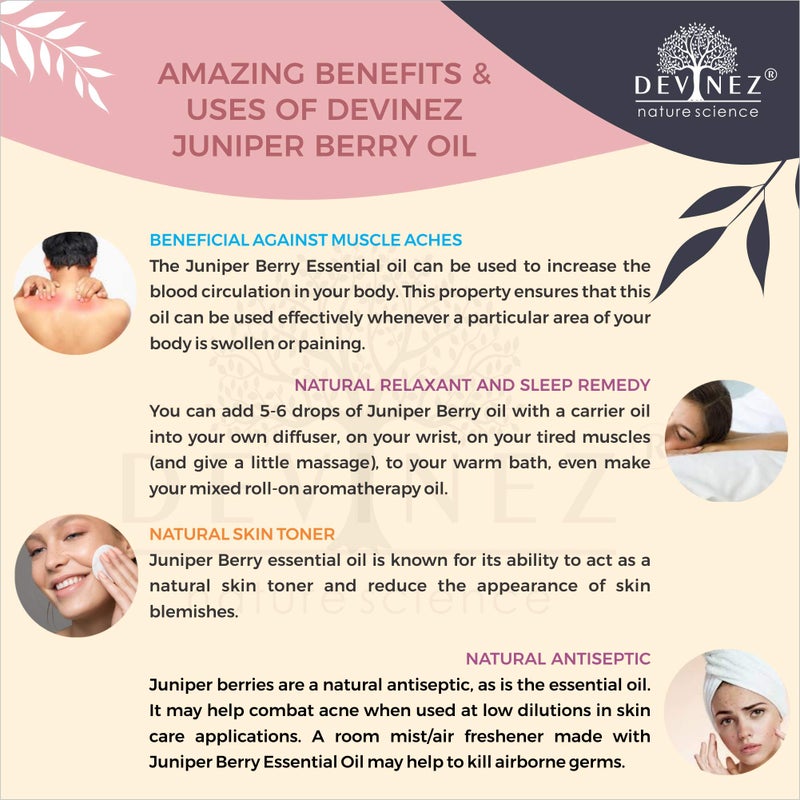 Devinez Juniper Berry Essential Oil 100ml - Pure, Natural, Undiluted & Therapeutic grade for Skin Care, Scars, Acne, Anti Aging, Natural Skin Toner, Natural Antiseptic, Improves Hair and Scalp health - Image 3