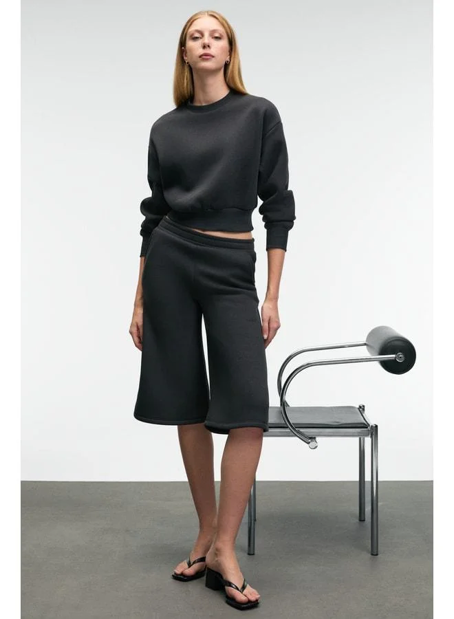 GRIMELANGE KARALIS Women's Cotton Bike Neck Crop Anthracite Sweatshirt.