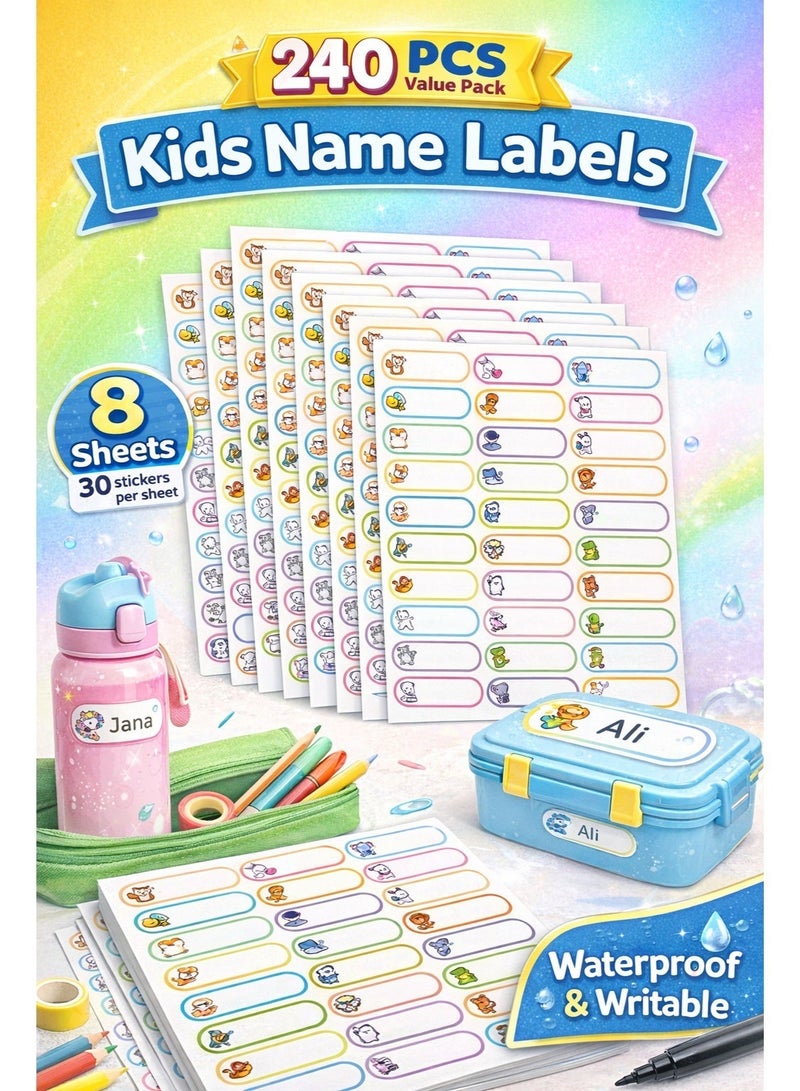 240pcs Multi-Purpose Self-Adhesive Label, Baby Bottle Labels for Daycare, Self-Laminating Labels Waterproof Name Tag Labels Write-On Label Stickers Dishwasher Safe Labels School Labels for Kids with Cartoon Prints - Image 1