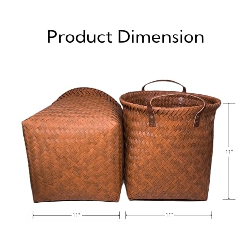 GIB cleaningtool GIB Wicker Storage Baskets for Shelves 11x12 Round Woven Storage Cube Bins Organizer Faux Rattan Wicker Blanket Basket for Organizing Clothes Toys Laundry Closet 4 Pack Brown - Image 3