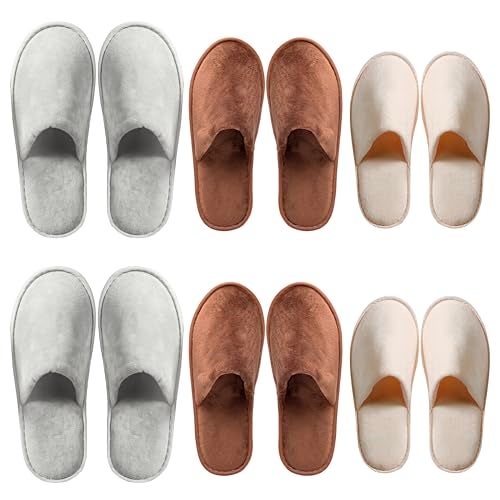 OSTADARRA 6 Pairs Spa Slippers,Three Sizes Non Slip Disposable Slippers For Guest, Washable Reusable, Which Can Be Used As Women Men, House, Indoor, Bathroom, Bedroom, Hotel, Bride Slippers - Image 1