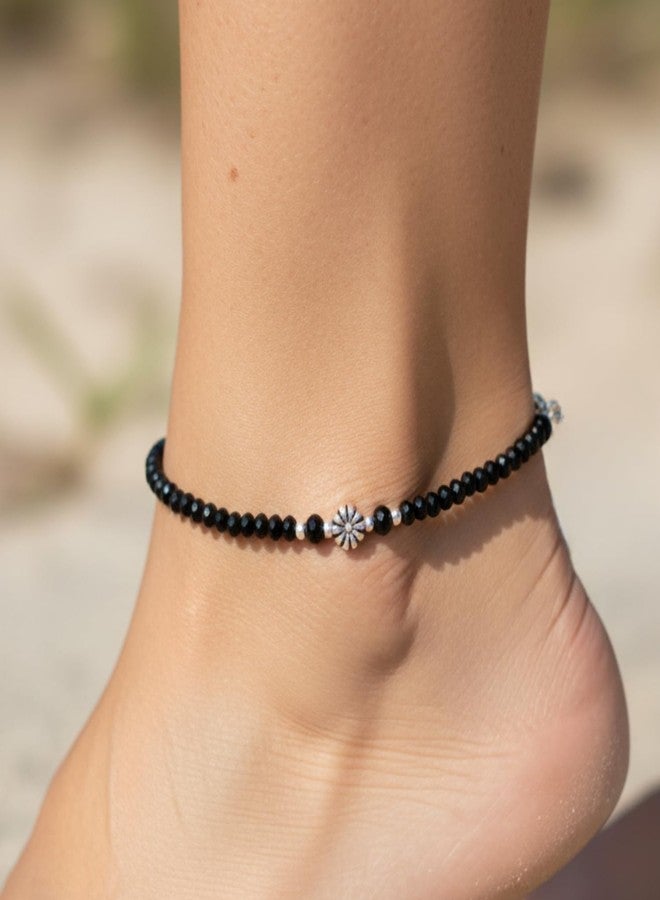 DARSHRAJ 925 Handmade Sterling Silver Handmade Anklet for women | Girls with Black Beads and Silver Charm Nazariya Anklet | Payal - Image 2
