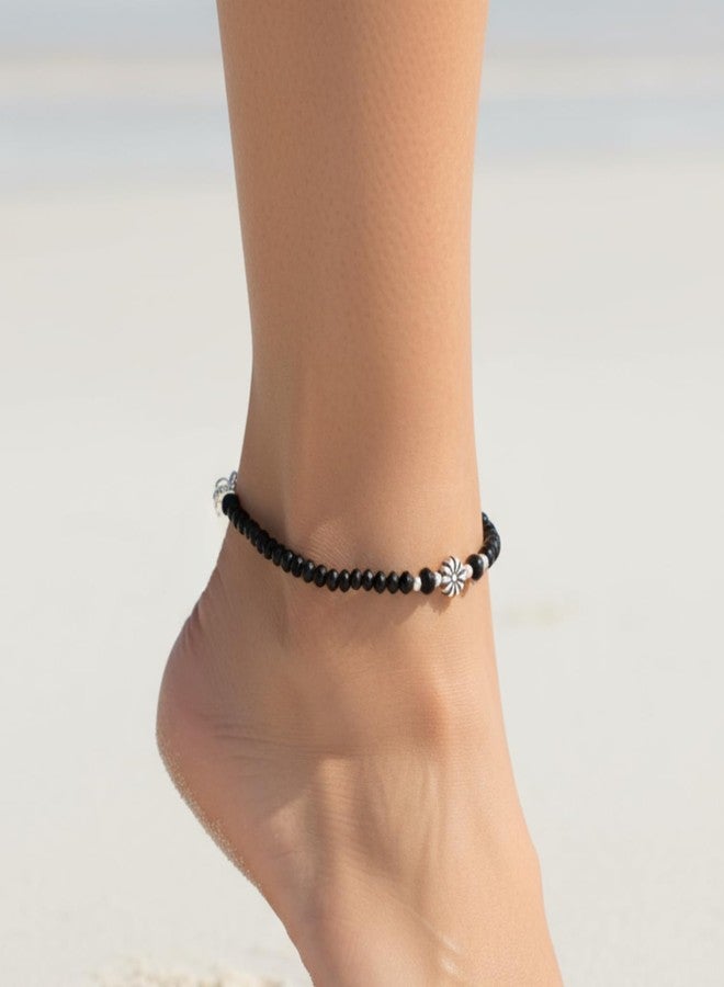 DARSHRAJ 925 Handmade Sterling Silver Handmade Anklet for women | Girls with Black Beads and Silver Charm Nazariya Anklet | Payal - Image 4