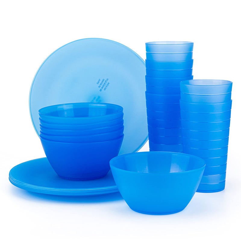KOXIN-KARLU Plastic Dinnerware set Unbreakable and Reusable Plastic Plate Bowl and Tumbler  set of 18 Blue
