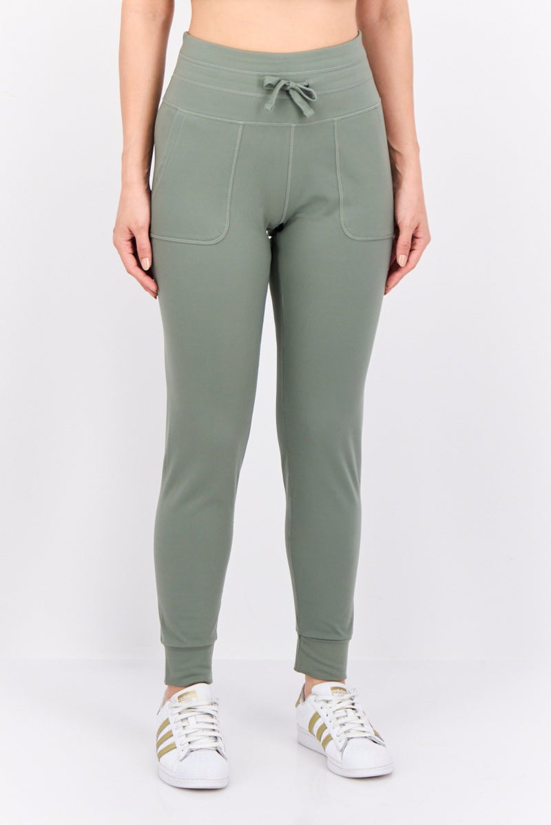 Hype Women Drawstring Plain 28 Inseam Jogger Pants, Olive - Image 1