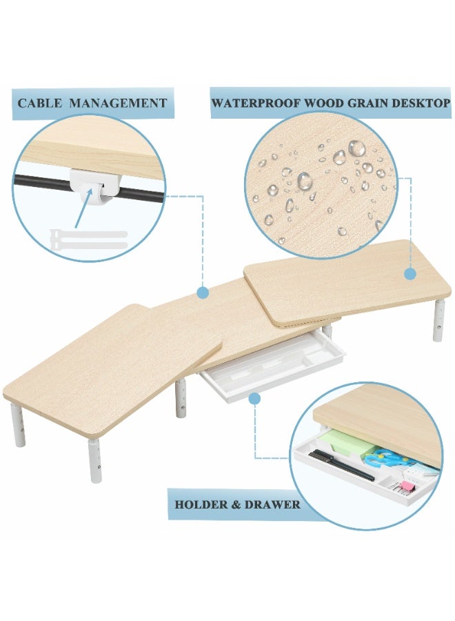 ETHU Dual Monitor Stand, Double Monitor Riser for PC Computer Laptop and Printer, Length and Angle Adjustable Desktop Stand Organizer with Phone Holder and Drawer, Universal Office Accessories, Beige - Image 5