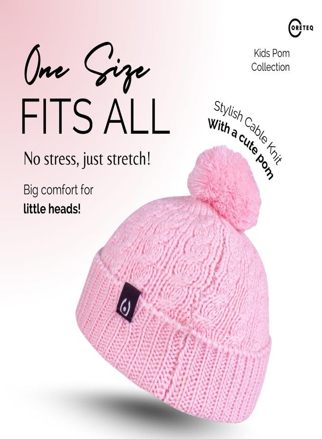Coreteq Kids Soft Wool Winter Beanie Cap with Pom - Soft, Cozy & Warm Garam Topi - Stylish Woollen Winter Wear Cap for Girls & Boys - Acrylic Wool, Kids, 4-10 Years, Lavender - Image 2