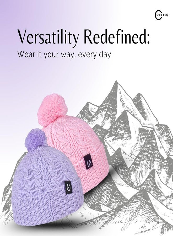 Coreteq Kids Soft Wool Winter Beanie Cap with Pom - Soft, Cozy & Warm Garam Topi - Stylish Woollen Winter Wear Cap for Girls & Boys - Acrylic Wool, Kids, 4-10 Years, Lavender - Image 5