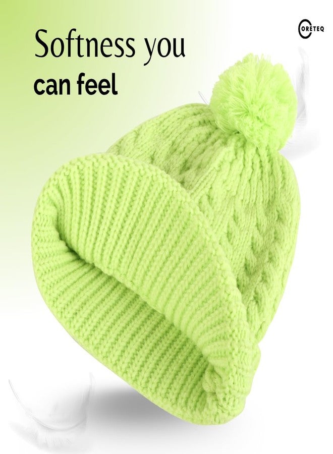 Coreteq Kids Soft Wool Winter Beanie Cap with Pom - Soft, Cozy & Warm Garam Topi - Stylish Woollen Winter Wear Cap for Girls & Boys - Acrylic Wool, Kids, 4-10 Years, Lavender - Image 4