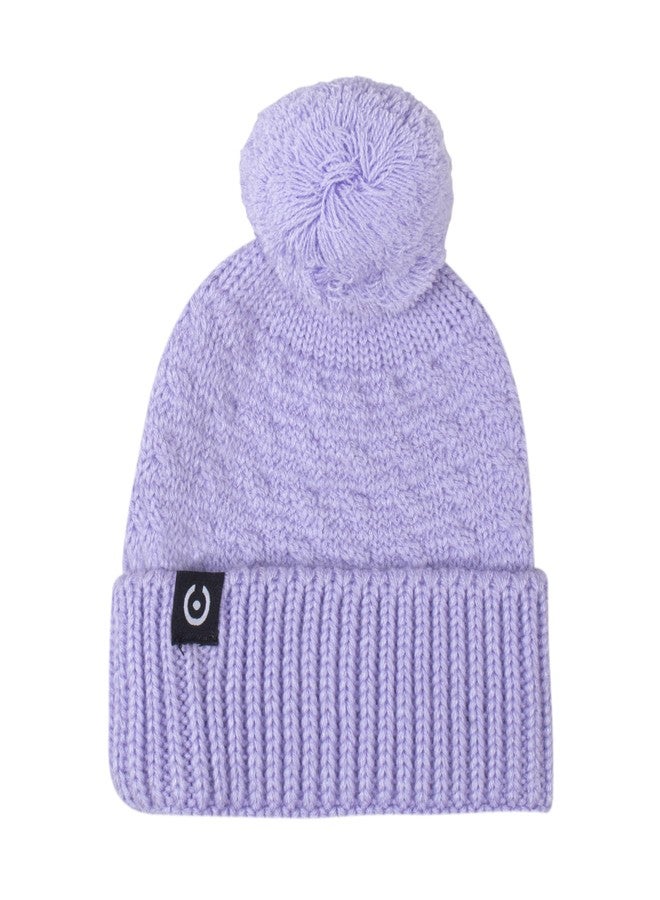 Coreteq Kids Soft Wool Winter Beanie Cap with Pom - Soft, Cozy & Warm Garam Topi - Stylish Woollen Winter Wear Cap for Girls & Boys - Acrylic Wool, Kids, 4-10 Years, Lavender - Image 1