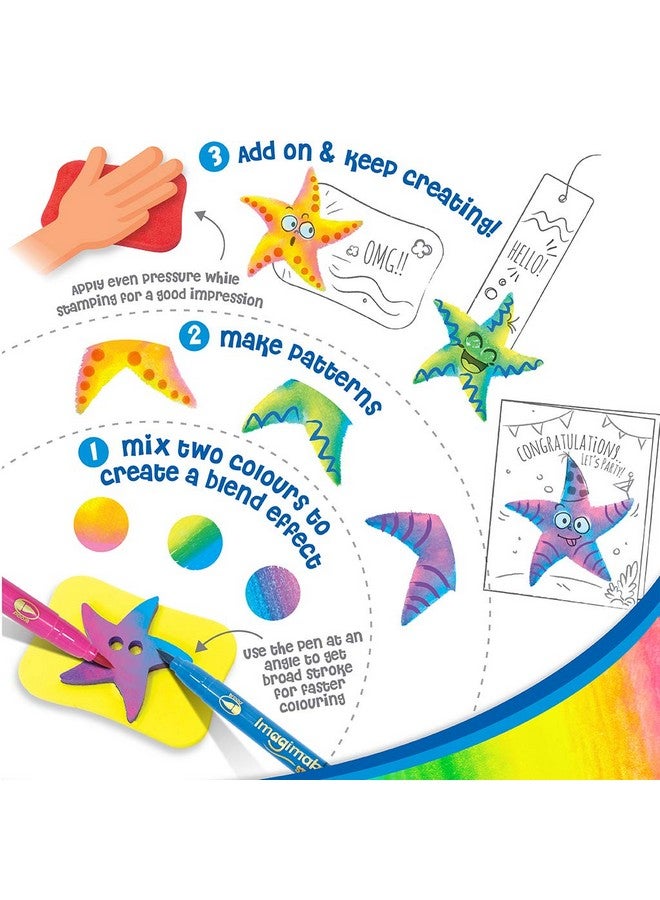 إيماجيميك مجموعة تلوين وختم المحيط من Stamp Art للبنات والأولاد من سن 3 سنوات فما فوق، متعددة الألوان - Image 5