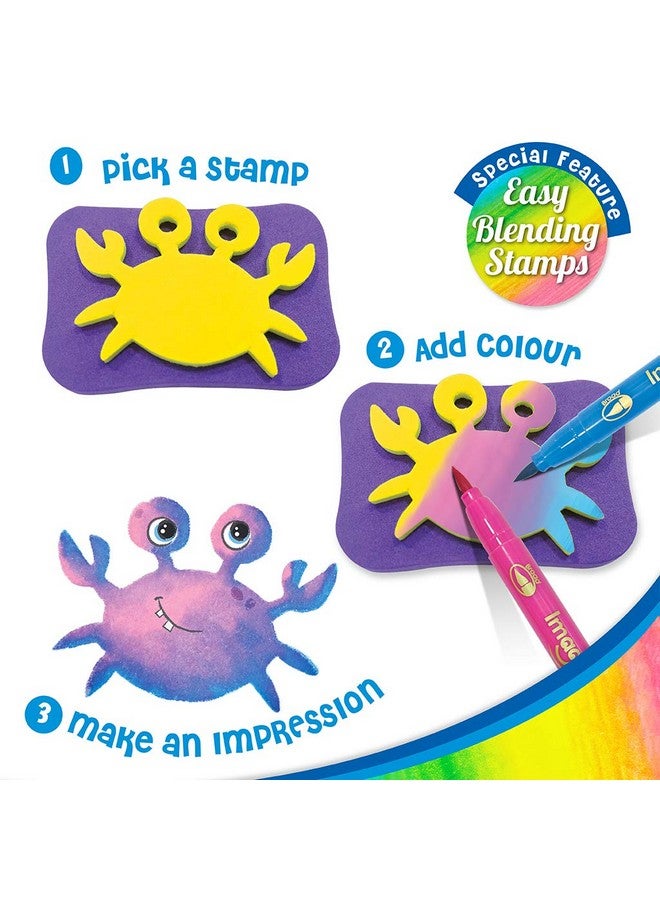 إيماجيميك مجموعة تلوين وختم المحيط من Stamp Art للبنات والأولاد من سن 3 سنوات فما فوق، متعددة الألوان - Image 4