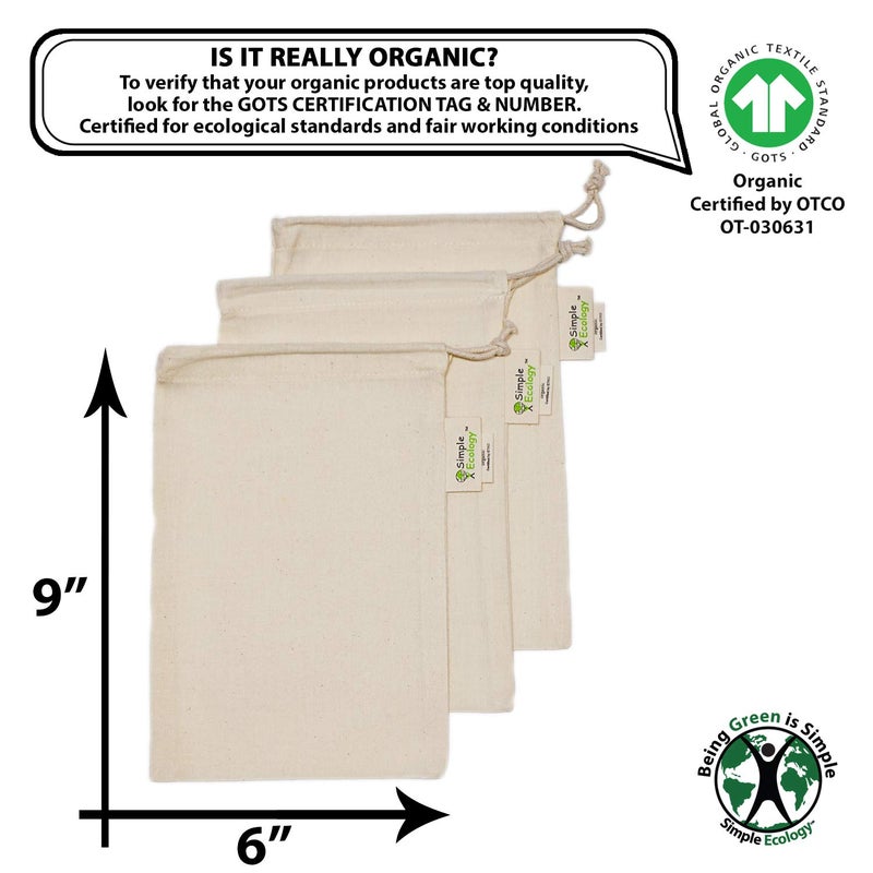 Simple Ecology Reusable Grocery Produce Shopping and Storage Bags  Organic Cotton Muslin  XSmall 3 pack - Image 3
