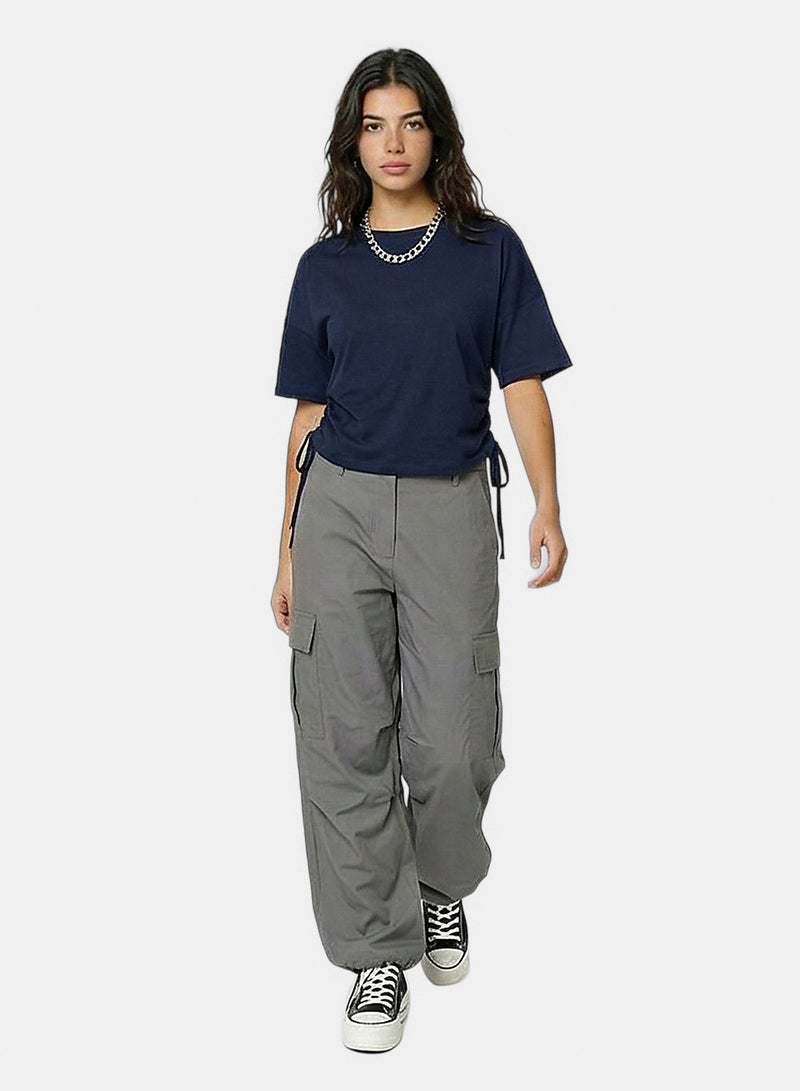 RAVIN Women Navy Side-Tie Adjustable Hem T-Shirt - Image 3