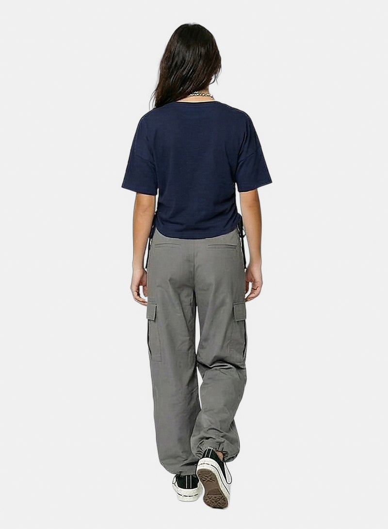 RAVIN Women Navy Side-Tie Adjustable Hem T-Shirt - Image 4