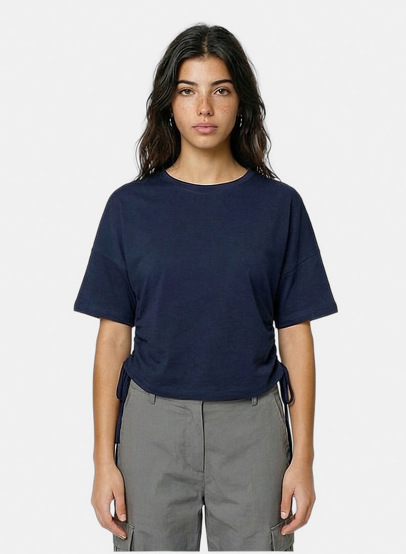 RAVIN Women Navy Side-Tie Adjustable Hem T-Shirt - Image 1