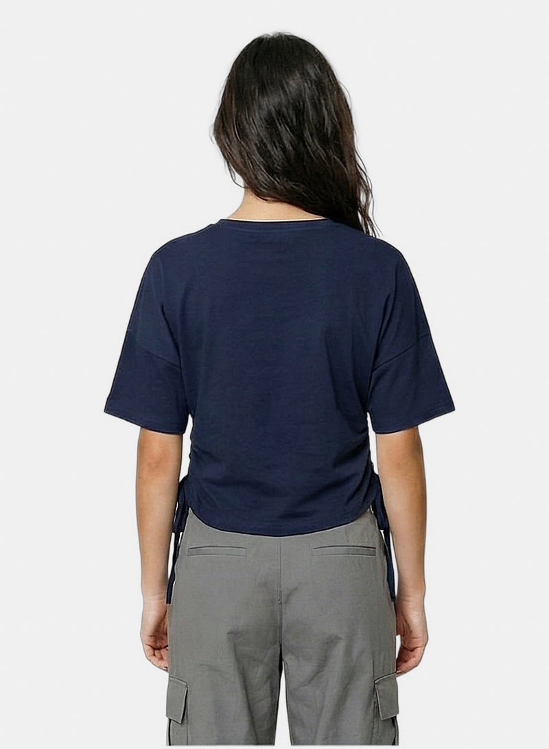 RAVIN Women Navy Side-Tie Adjustable Hem T-Shirt - Image 2