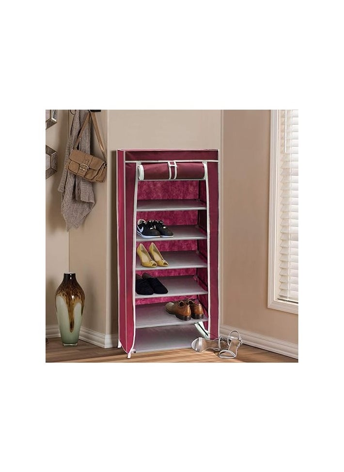 Generic 7 Layer Shoe Organizer, Maroon  - Image 1
