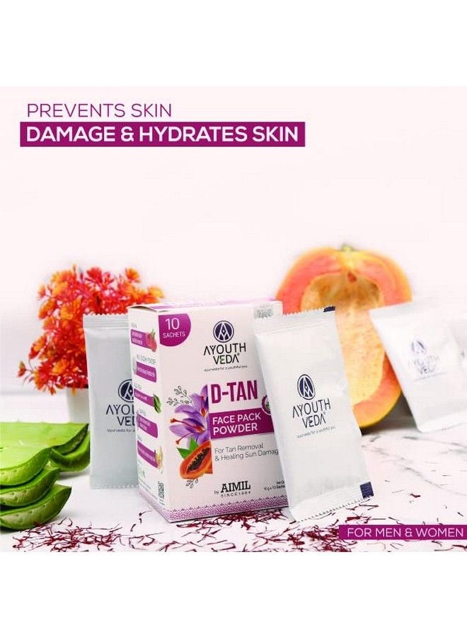 AYOUTHVEDA Dtan Face Pack Powder For Tan Sun Damage Oil Control Acne Pimples Anti Blemishes Pigmentation Tanning & Tanning & Brightening [10 Sachets (10G Each)] (Pack Of 1)  - Image 3