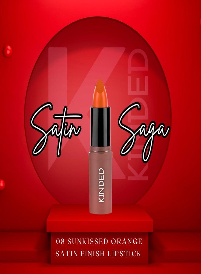 أحمر شفاه KINDED Satin Saga - أحمر شفاه كريمي غني بفيتامين E بلمسة نهائية ساتانية - لون شفاه كريمي خفيف الوزن يدوم طويلاً ولامع للفتيات والسيدات - برتقالي مشرق، 3.8 غرام - Image 4