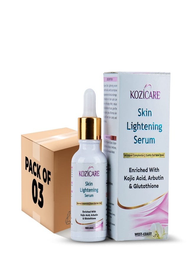 Kozicare Skin Lightening Serum Enriched With Kojic Acid, Arbutin and Glutathione | Maximum Strength Brightening for Face, Neck & Body - Dark Spots, Hyperpigmentation - 30ml (Pack of 3) - Image 1