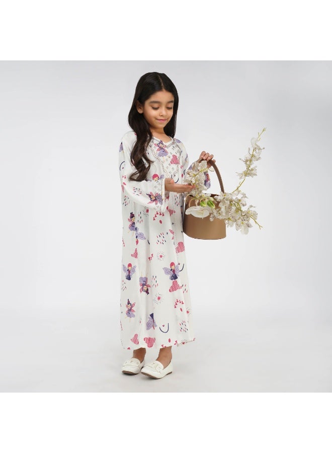 Linelle Fairy Magic Print Kids Jalabiya -  Maxi with V-Neck and Stone Embellishments - Image 2
