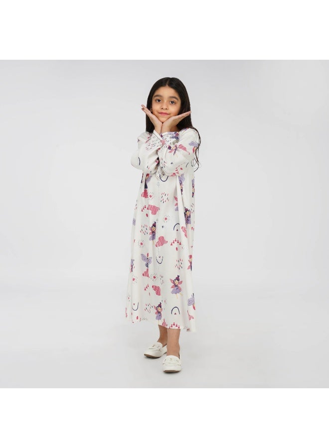 Linelle Fairy Magic Print Kids Jalabiya -  Maxi with V-Neck and Stone Embellishments - Image 1