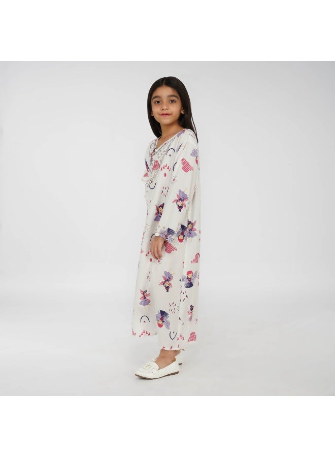 Linelle Fairy Magic Print Kids Jalabiya -  Maxi with V-Neck and Stone Embellishments - Image 5