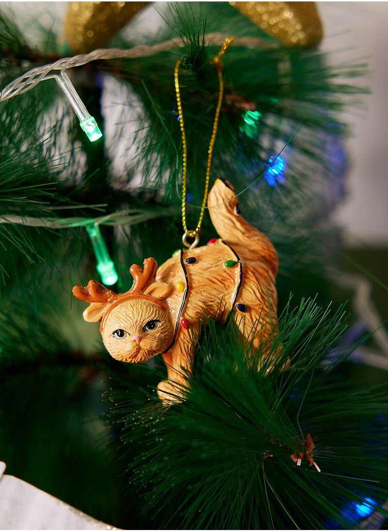 Typo Space Resin Christmas Ornament Cat Hanging In Lights  - Image 1