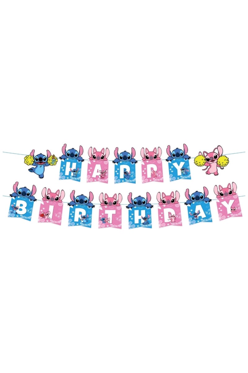 JAYATO 82 PCS for 10 Person Lilo & Stitch-themed Birthday Party Tableware decoration, including children's birthday paper plates, pull flags and tablecloths. - Image 4