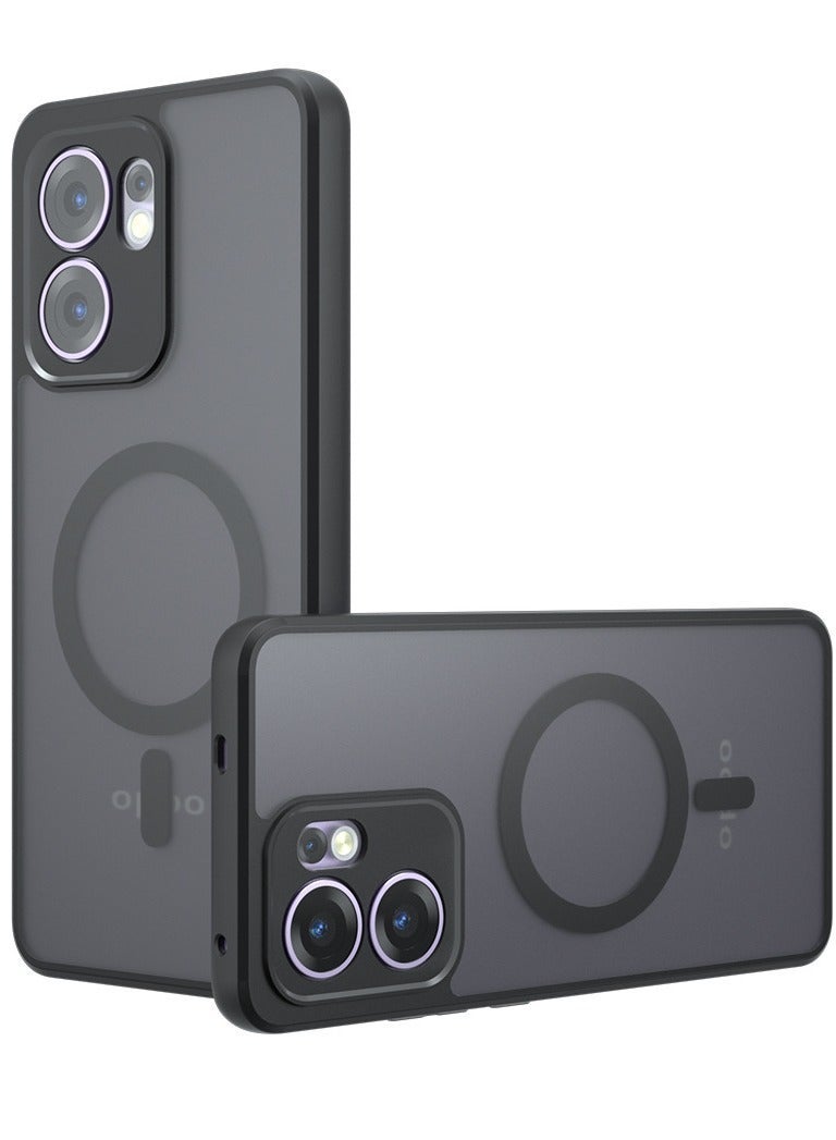 Magnetic Case for OPPO Reno13 F Case, Frosted Matte Translucent Black Case Anti-yellowing Airbag Shockproof PC+TPU Protective Back Cover for OPPO Reno 13 F - Image 1