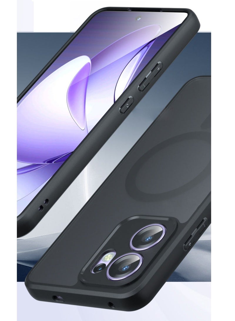 Magnetic Case for OPPO Reno13 F Case, Frosted Matte Translucent Black Case Anti-yellowing Airbag Shockproof PC+TPU Protective Back Cover for OPPO Reno 13 F - Image 2