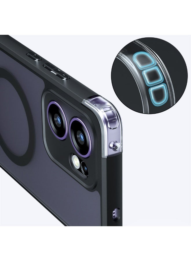 Magnetic Case for OPPO Reno13 F Case, Frosted Matte Translucent Black Case Anti-yellowing Airbag Shockproof PC+TPU Protective Back Cover for OPPO Reno 13 F - Image 4
