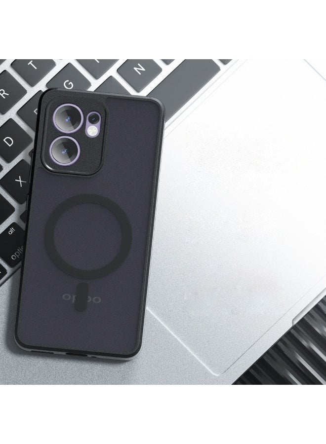 Magnetic Case for OPPO Reno13 F Case, Frosted Matte Translucent Black Case Anti-yellowing Airbag Shockproof PC+TPU Protective Back Cover for OPPO Reno 13 F - Image 3
