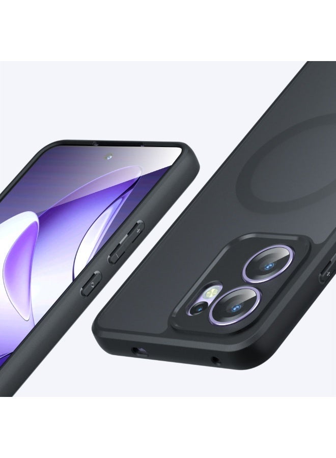 Magnetic Case for OPPO Reno13 F Case, Frosted Matte Translucent Black Case Anti-yellowing Airbag Shockproof PC+TPU Protective Back Cover for OPPO Reno 13 F - Image 5