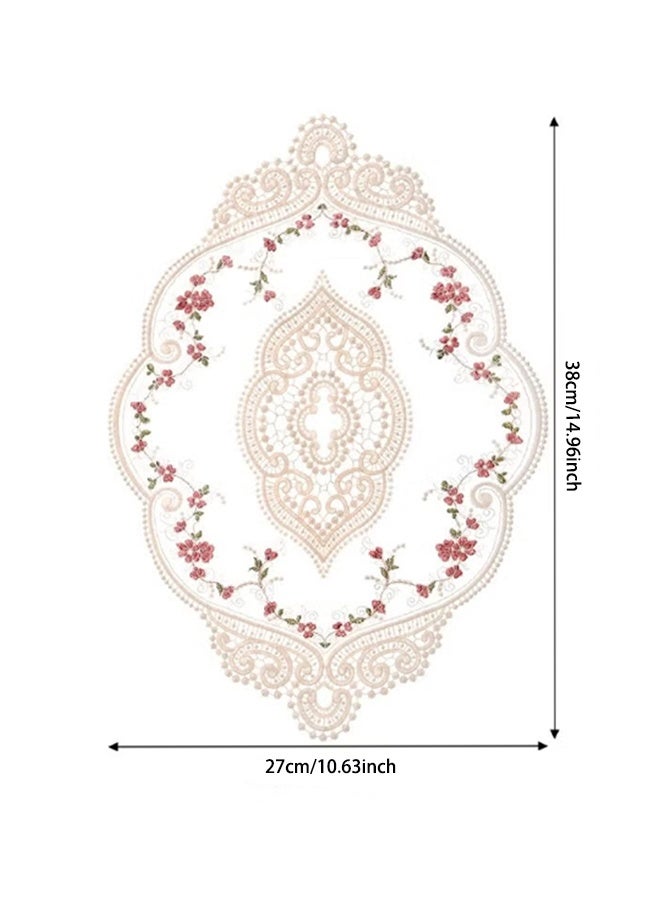 واي جيه 2 قطعة مفرش دانتيل عتيق ، مفرش دائري مزين بالأزهار ، سجادة طاولة مطرزة يدويا ، مفرش دانتيل مخرم قابل للغسل بيج - Image 2