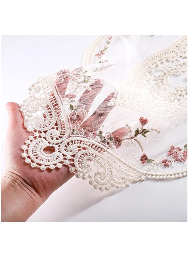 واي جيه 2 قطعة مفرش دانتيل عتيق ، مفرش دائري مزين بالأزهار ، سجادة طاولة مطرزة يدويا ، مفرش دانتيل مخرم قابل للغسل بيج - Image 3
