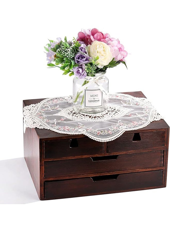 واي جيه 2 قطعة مفرش دانتيل عتيق ، مفرش دائري مزين بالأزهار ، سجادة طاولة مطرزة يدويا ، مفرش دانتيل مخرم قابل للغسل بيج - Image 4