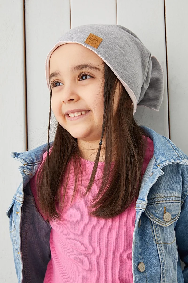 Babygiz Powder Gray Kids Baby Beanie Neck Collar Set Soft 100% Cotton Combed Cotton Elite Series