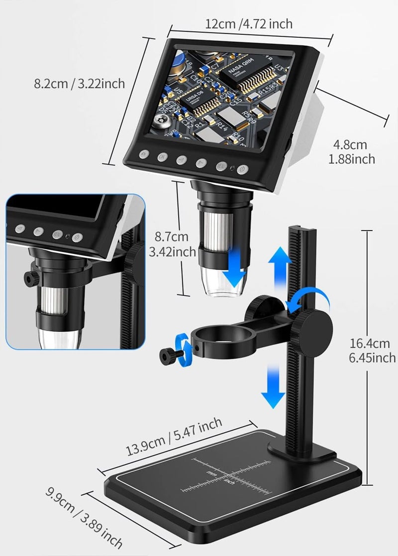 Etzin Digital HD Microscope with 4.3 inches Colour Screen | 50-1000x Adjustable Magnification | USB Connection with Laptop, PC | Built-in MicroSD Card Slot | 2000 mAh Rechargeable Battery - Image 5