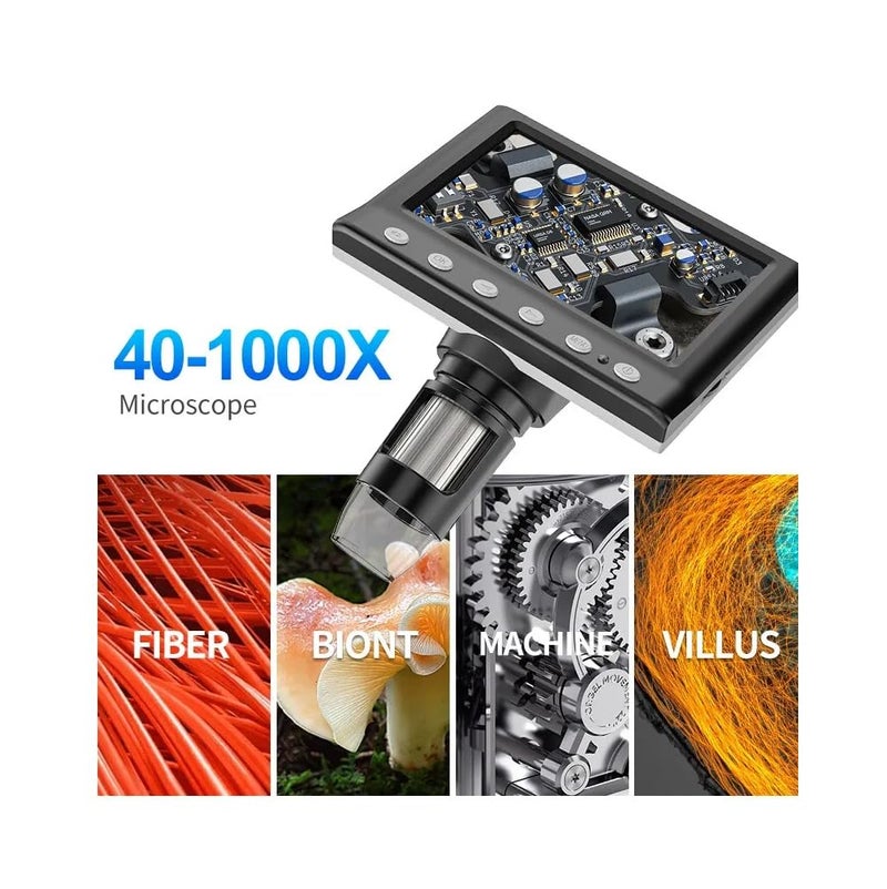 Etzin Digital HD Microscope with 4.3 inches Colour Screen | 50-1000x Adjustable Magnification | USB Connection with Laptop, PC | Built-in MicroSD Card Slot | 2000 mAh Rechargeable Battery - Image 3