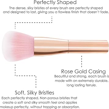 TRIXES فرشاة بودرة تريكس بلشر بلشر احترافية لمنتجات التجميل فرشاة مكياج خلاط جمال تغطية كاملة خالية من العيوب للوجه والخدين وخط الفك باللون الوردي الذهبي - Image 2