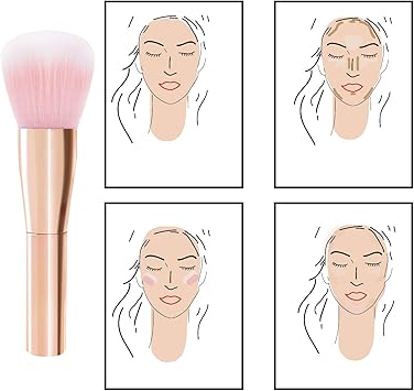 TRIXES فرشاة بودرة تريكس بلشر بلشر احترافية لمنتجات التجميل فرشاة مكياج خلاط جمال تغطية كاملة خالية من العيوب للوجه والخدين وخط الفك باللون الوردي الذهبي - Image 4